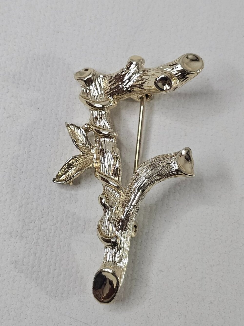 Sarah Coventry Letter F Brooch Initial Monogram Gold Tone Bamboo Jewelry Pin
